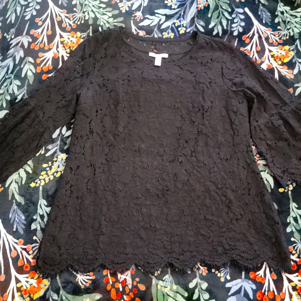 Isaac Mizrahi Lace Top with Bell Sleeves